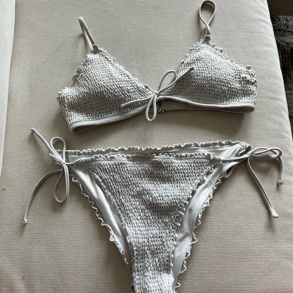 White Textured Bikini Set
